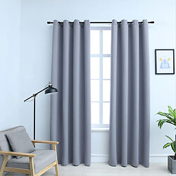 vidaXL Rideaux occultants avec anneaux en métal 2 pcs Gris 140x175 cm