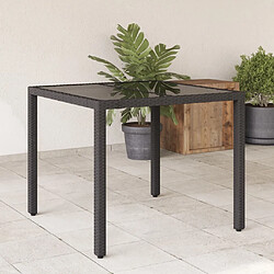 Maison Chic Table de jardin | Table d'extérieur dessus en verre Noir 90x90x75 cm Résine tressée -GKD21266