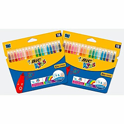 BIC Kids Kid Couleur Feutres de Coloriage a Pointe Moyenne - Couleurs Assorties, Lot de 2 Etuis Carton de 18