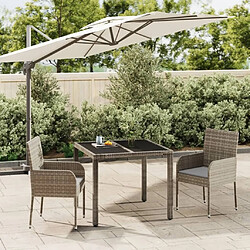 Salle à manger de jardin 3 pcs,Table et chaise à dîner avec coussins Gris -MN10676