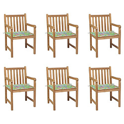 vidaXL Chaises de jardin 6 pcs et coussins motif feuilles Bois de teck