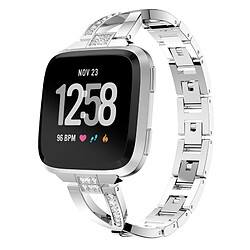 Wewoo Bracelet pour montre connectée en acier inoxydable massif serti de diamants de Fitbit Versa Lite Argent