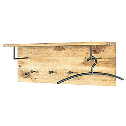 Pegane Garderobe murale / patère murale en bois massif chêne huilé et métal noir - Longueur 80 x Hauteur 30 x Profondeur 20 cm 