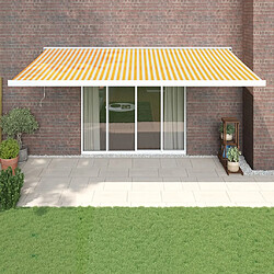 Maison Chic Store banne | Auvent rétractable de porte | Marquise Brise-soleil jaune et blanc 5x3 m tissu et aluminium -GKD82576