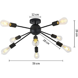 Stoex Plafonnier D'Intérieur Rétro Noir, Lampe de Plafond Moderne 8 Lumières Plafonnier Vintage Pour Chambre Cuisine Couloir Salon E27 pas cher