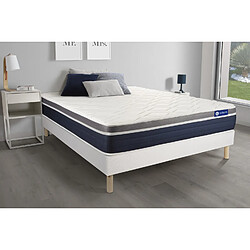 ACTISOM Ensemble ACTILATEX CONFORT Matelas Latex+mémoire de forme 140x190 cm Maxi épaisseur 7zones de confort + sommier KIT blanc