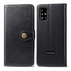 Wewoo Housse Coque Pour Galaxy A51 Etui de téléphone en cuir de couleur unie avec boucle et cadre photo et fente carte et portefeuille et fonction de support noir