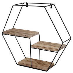 Decoshop26 Étagère murale suspendue 3 niveaux en métal et bois design industriel forme hexagone 43 x 49 x 11 cm 04_0008659