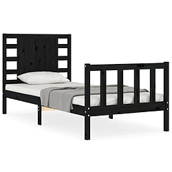 Maison Chic Lit adulte - Cadre Structure de lit avec tête de lit Contemporain noir 90x200 cm bois massif -MN12742