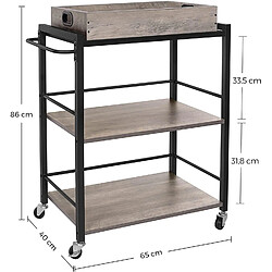 Helloshop26 Desserte de style industriel chariot de cuisine avec plateau amovible avec pieds réglables et roulettes étagère de cuisine structure en acier 65 x 40 x 86 cm grège et noir 12_0002454