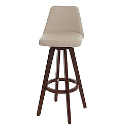 Decoshop26 Tabouret de bar chaise de comptoir en synthétique crème pivotant pieds en bois foncé 04_0005278