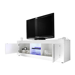 Acheter Vente-Unique Meuble TV COMETE - LEDs - 2 portes - Blanc laqué