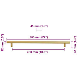 vidaXL Poignées d'armoire 5 pcs doré 480 mm acier inoxydable pas cher