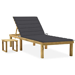 Helloshop26 Transat chaise longue bain de soleil lit de jardin terrasse meuble d'extérieur avec table et coussin pin imprégné 02_0012658