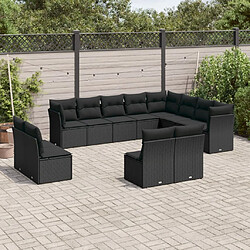 Maison Chic Salon de jardin 12 pcs avec coussins | Ensemble de Table et chaises | Mobilier d'Extérieur noir résine tressée -GKD64960