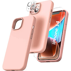 Coque Silicone Rose + Verre Trempe et Protection Camera Arriere Pour iPhone 14 Little Boutik®