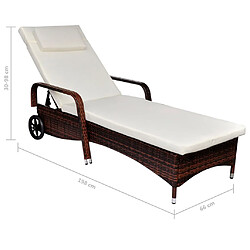 Avis Helloshop26 Transat chaise longue bain de soleil lit de jardin terrasse meuble d'extérieur avec coussin et roues résine tressée marron 02_0012447