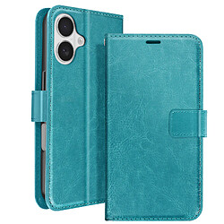 Mayaxess Étui pour iPhone 16 Portefeuille avec Dragonne Turquoise