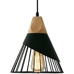 Suspension Luminaire Vintage,Bois Métal design Lampe Plafonnier Industrielle en Luminaires Suspension Abat-jour 27 Applique d'Eclairage pour salle à manger Cuisine,Noir