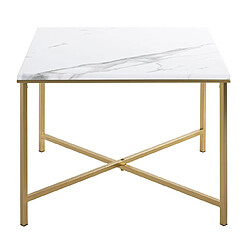 Pegane Table d'appoint carrée en métal coloris doré et MDF imitation marbre -longueur 60 x profondeur 60 x hauteur 45 cm