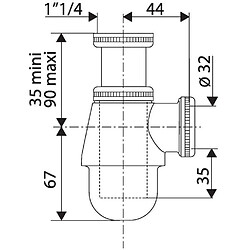 Valentin - Siphon bidet-lavabo réglable en laiton nickelé mat