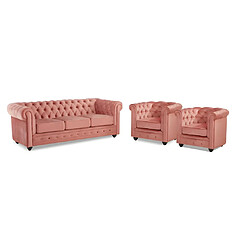 Vente-Unique Canapé 3 places et 2 fauteuils CHESTERFIELD - Velours rose pastel