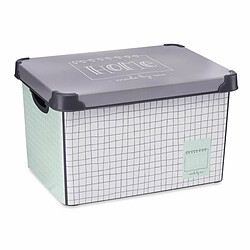 Kipit Boîte de rangement avec couvercle Home à carreaux 22 L Gris Plastique 29 x 23,5 x 39 cm (12 Unités)