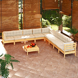 Maison Chic Salon de jardin 10 pcs + coussins - Mobilier/Meubles de jardin - Table et chaises d'extérieur crème Bois de pin solide -MN88403