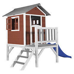 AXI Maison Enfant Beach Lodge XL en Rouge avec Toboggan Bleu | Maison de Jeux en Bois FFC pour Les Enfants | Maisonnette / Cabane en Bois