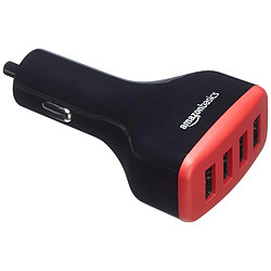 Basics Chargeur 4 ports USB de voiture pour appareils Apple et Android 9,6 Amp/48 W, Noir/rouge