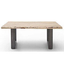 Pegane Table basse en bois d'acacia massif naturel et acier inoxydable antique - L.110 x H.45 x P.70 cm