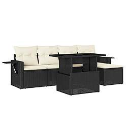 vidaXL Salon de jardin 6 pcs avec coussins noir résine tressée