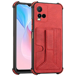 Coque en TPU + PU avec béquille et porte-carte, rouge pour votre Vivo Y33s/Y21 (2021)/Y21s (2021)