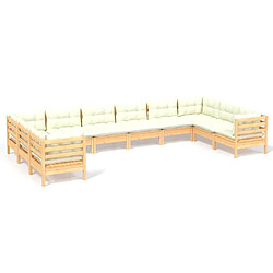 Maison Chic Salon de jardin 10 pcs + coussins - Mobilier/Meubles de jardin - Table et chaises d'extérieur crème Bois de pin -MN60652