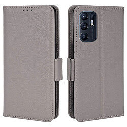 Etui en PU texture litchi avec support, gris pour votre Oppo Reno6 4G