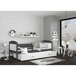 Kids Literie Lit Gigogne Mateo 90x190 Gris - blanc Livré avec sommiers, tiroir et matelas en mousse de 7cm