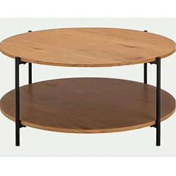 Pegane Table basse ronde en bois MDF et métal noir - diamètre 90 x Hauteur 42,50 cm