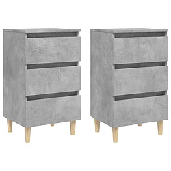 Maison Chic Lot de 2 Tables de chevet avec pieds en bois - Tables de Nuit Gris béton 40x35x69cm