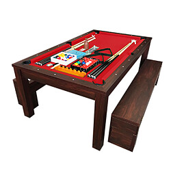 Simba BILLARD AMERICAIN 7FT SNOOKER + PLAN COUVERTURE ET BANCS A CONTENEURS Rich Rouge