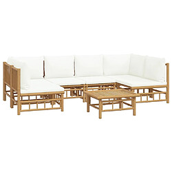 Avis Maison Chic Salon de jardin 7 pcs + coussins - Mobilier/Meubles de jardin - Table et chaises d'extérieur blanc crème bambou -MN55286