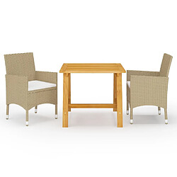 Salle à manger de jardin 3 pcs,Table et chaise à dîner Beige -MN52994