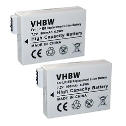 vhbw 2x Batteries compatible avec Canon EOS Kiss X5, Kiss X6i, Rebel T2i, Rebel T3i appareil photo, reflex numérique (900mAh, 7,2V, Li-ion)