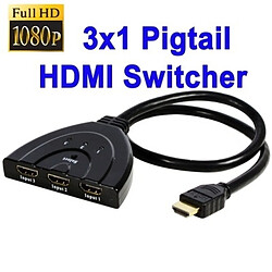 Wewoo Switch HDMI noir Sélecteur HDMI 3x1 Pigtail 1080P plaqué or