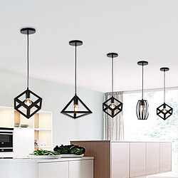 Stoex Lot de 3 Lustre Suspension industrielle rétro cage en 3 forme différentes abat-jour vintage E27 luminaire Noir