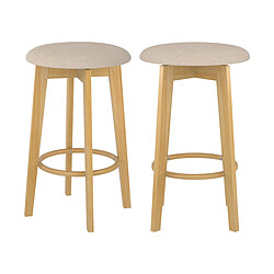 Rendez Vous Deco Tabouret de bar Vahina beige et bois clair 66 cm (lot de 2)