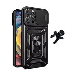 Kit De Support De Voiture Magnétique Renforcé + Couvercle De Fenêtre Coulissant Magnétique Pour Défenseur Militaire Phonecare Compatible avec Apple iPhone 16 Pro Max - Noir