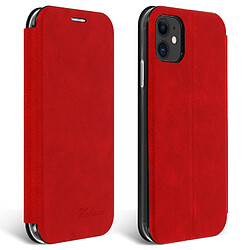 Avizar Étui Apple iPhone 11 Housse Simili-Cuir Clapet Porte-carte Support Vidéo Rouge