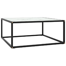 Maison Chic Table basse,Table Console Table d'appoint, Table pour salon Noir avec verre marbre blanc 80x80x35 cm -MN28073