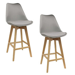 Toilinux 2 Tabourets de bar en bois scandinaves Home Factory - H. 105 cm - Gris