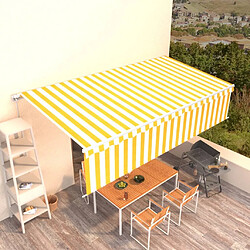 Maison Chic Auvent manuel rétractable avec store | store extérieurs de porte | Marquise Brise-soleil 6x3 m Jaune et blanc -GKD29907